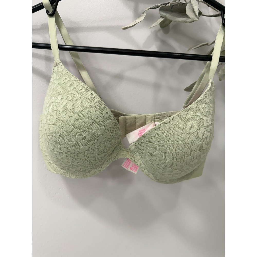 Victoria's Secret PINK Bra 32 C Wear Everywhere Push Up Green detachable straps